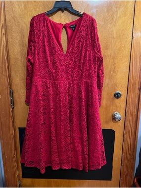 torrid Red Long Sleeve Lace Fit-and-Flare Dress